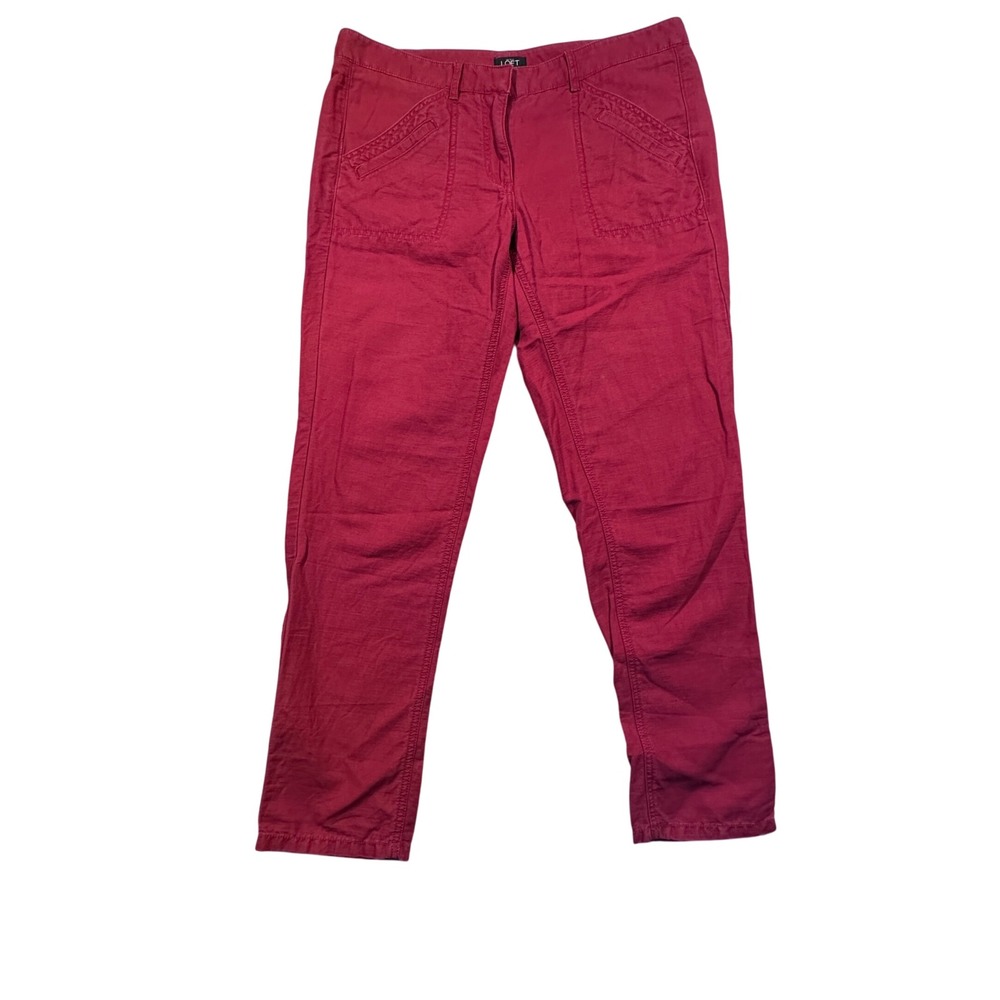 LOFT Linen‎ Cotton Blend Casual Pants Womens 6 Red Utility Pockets Lightweight